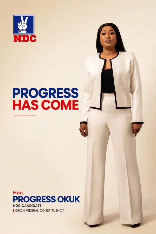 Progress Okuk campaign artwork featuring a full-length portrait.